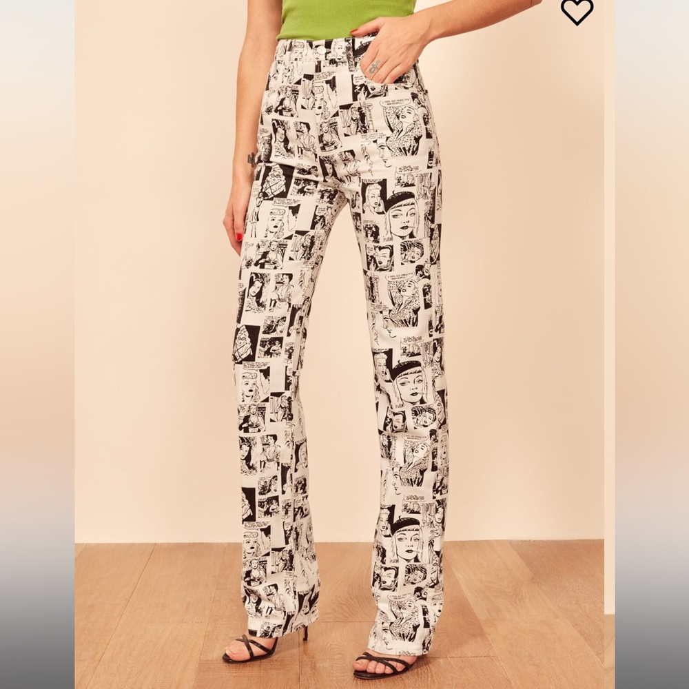 NWT Reformation Newsprint High Rise Straight Long Jeans size 28. NEW WITH TAGS